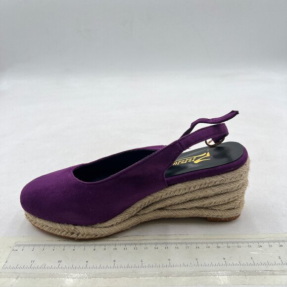 Zszszsu Purple Espadrille Wedge Closed Toe Slingback Buckled Platform Pumps - Picture 2 of 8